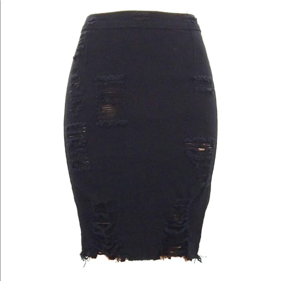 Women's Bodycon Ripped Denim Skirt - Picture 5 of 7